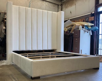 Modern Tall Headboard Platform Bed Frame California King Queen Full Twin Wingback Restoration Hardware Inspired Channel Tufting CUSTOM MADE