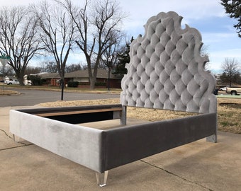 Tufted Tall Headboard French Curvy Scalloped Extra Tall Bed Upholstered California King Queen Full Twin Platform Frame Lucite CUSTOM MADE