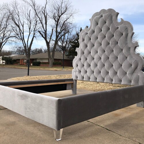 Tufted Tall Headboard French Curvy Scalloped Extra Bed Tufted Tall Headboard French Curvy, Extra Tall Headboard King Bed