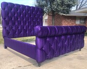 Headboard Tufted Upholstered Bed California King Queen Full Pair Twin Choose Fabric Channel Tufting Tall Sleigh Bed Frame CUSTOM FOR MADE