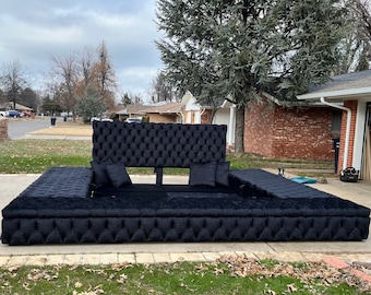 Tufted Platform Bed Frame: Alaskan King Lounge with Storage - Custom Order