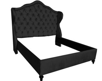Custom Wingback Bed Frame: Extra Tall Tufted Velvet Platform