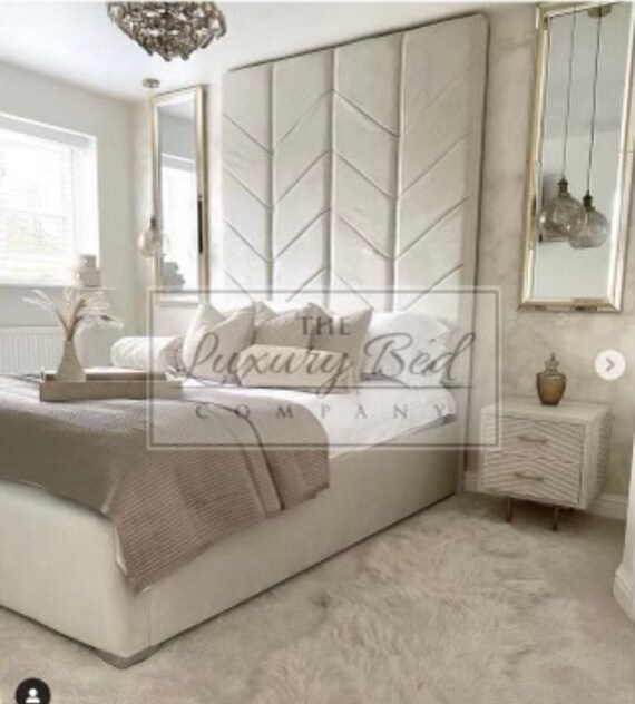 Extra Tall Headboard Panels Bed Frame Upholstered Channel Chevron