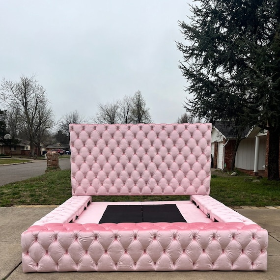 Platform Tufted Bed Frame Extra Wide Bed Upholstered Headboard Any Size King Choose Made To Order Etsy