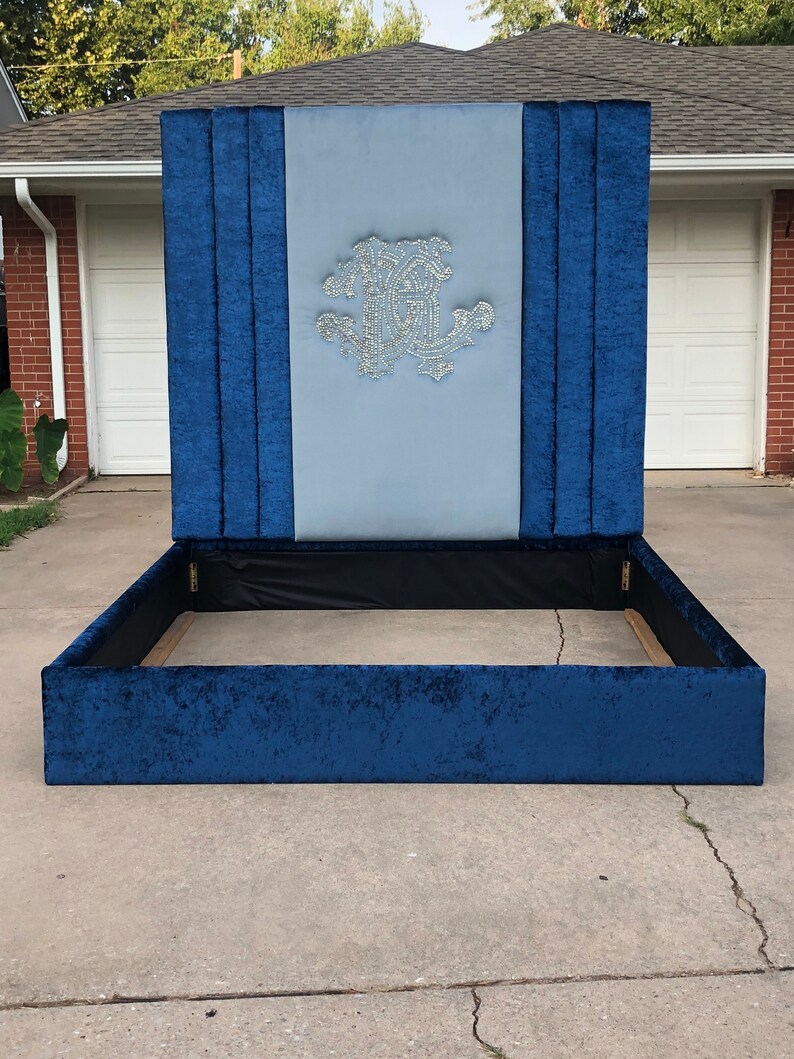 Monogrammed Headboard Personalized Bed in Nail Heads Crystal Etsy