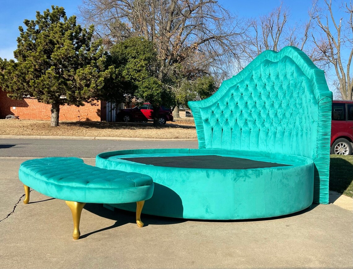 Round Bed Platform Frame Tufted Upholstered Bed Custom Scallop Etsy
