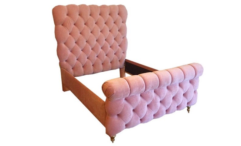 Headboard Tufted Upholstered Bed Pink Velvet Channel Tufting Image 0