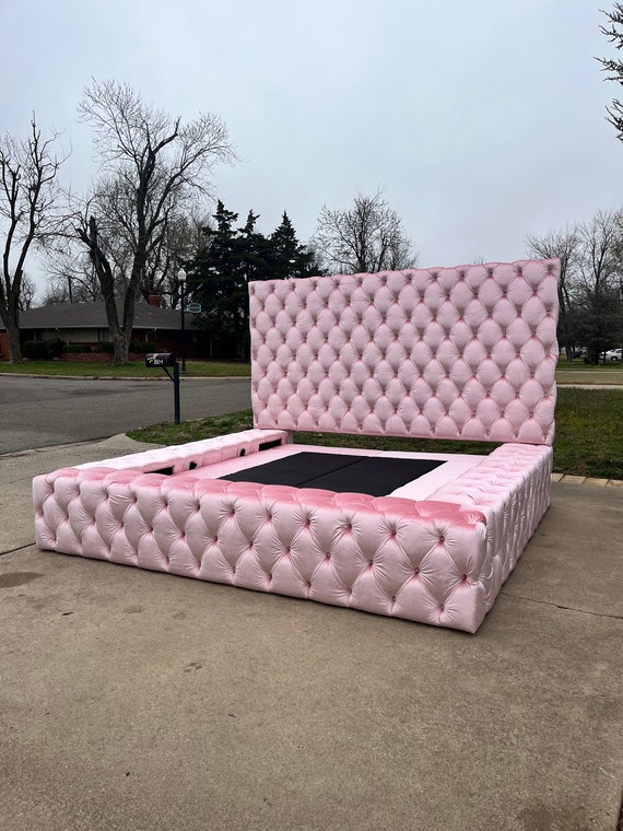 Velvet platform king bed discount