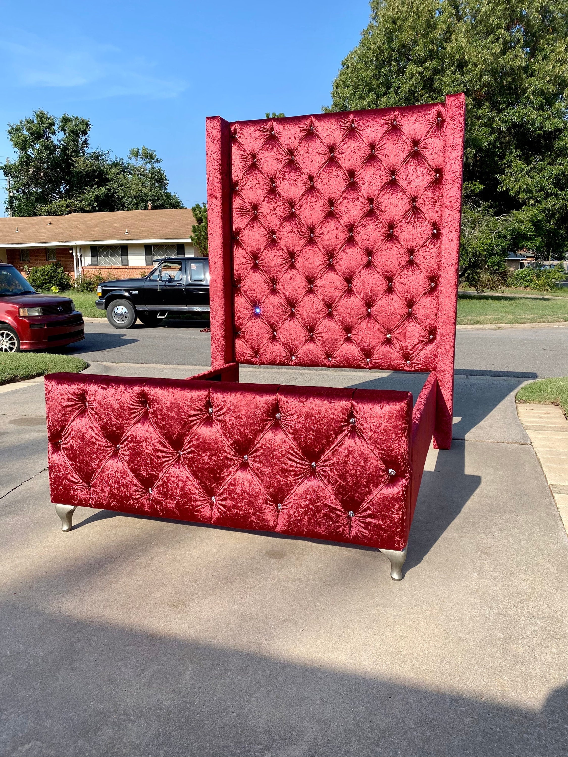 Red on sale upholstered headboard
