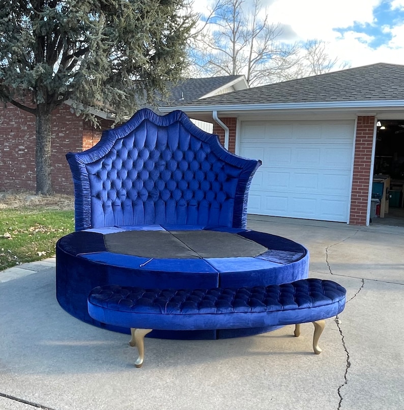 Round Bed Frame Tufted French Bed Bench Tufted Platform Etsy