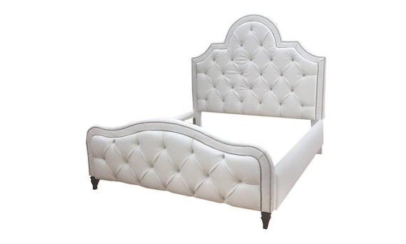 Tall Headboard Upholstered Bed Diamond, White Faux Leather Headboard With Crystals