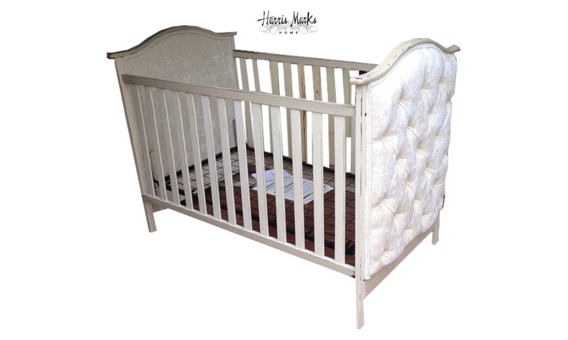 Upholstered Baby Crib Bed Diamond Tufting Painted Velvet Etsy