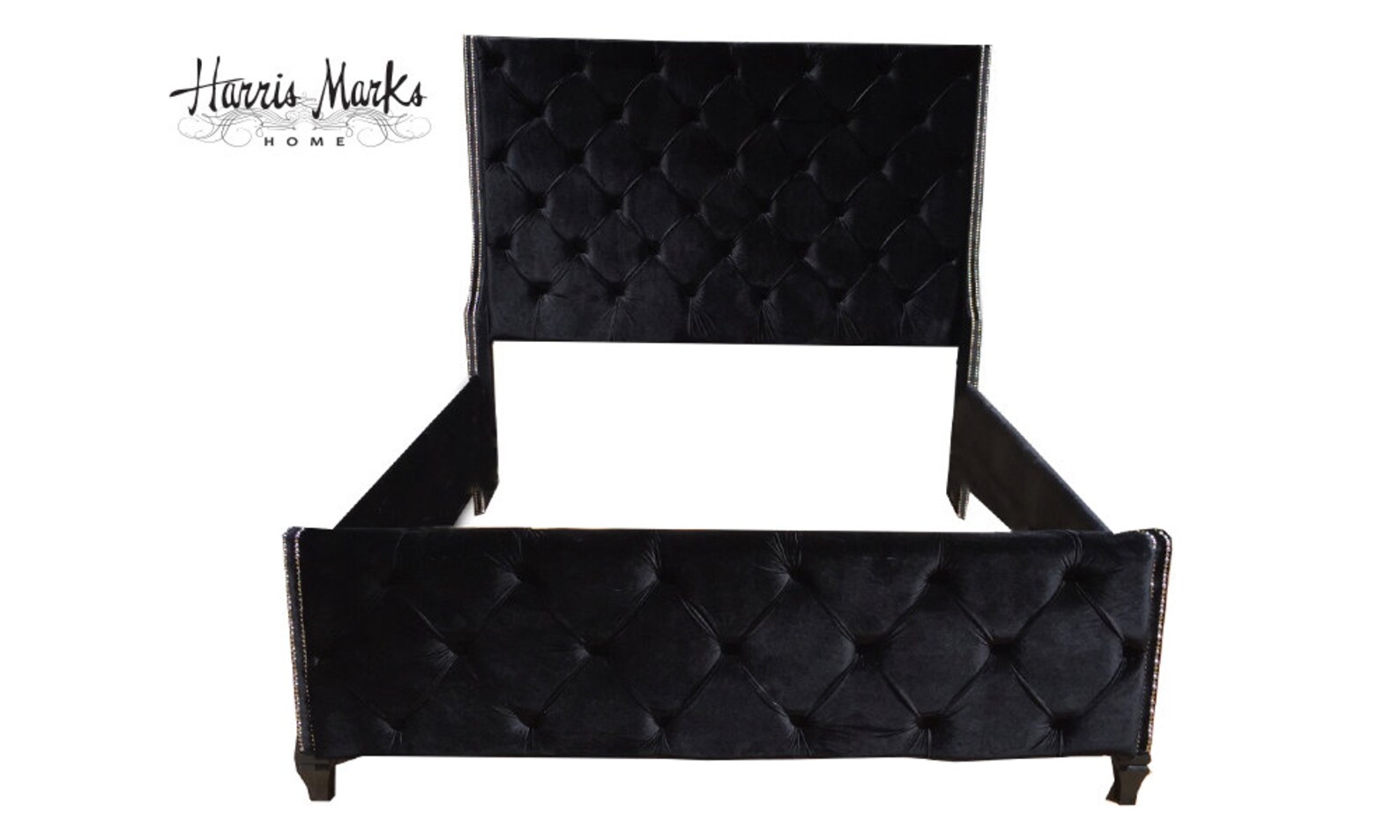 Tall Tufted King Bed Wingback Upholstered Black Velvet Extra Etsy