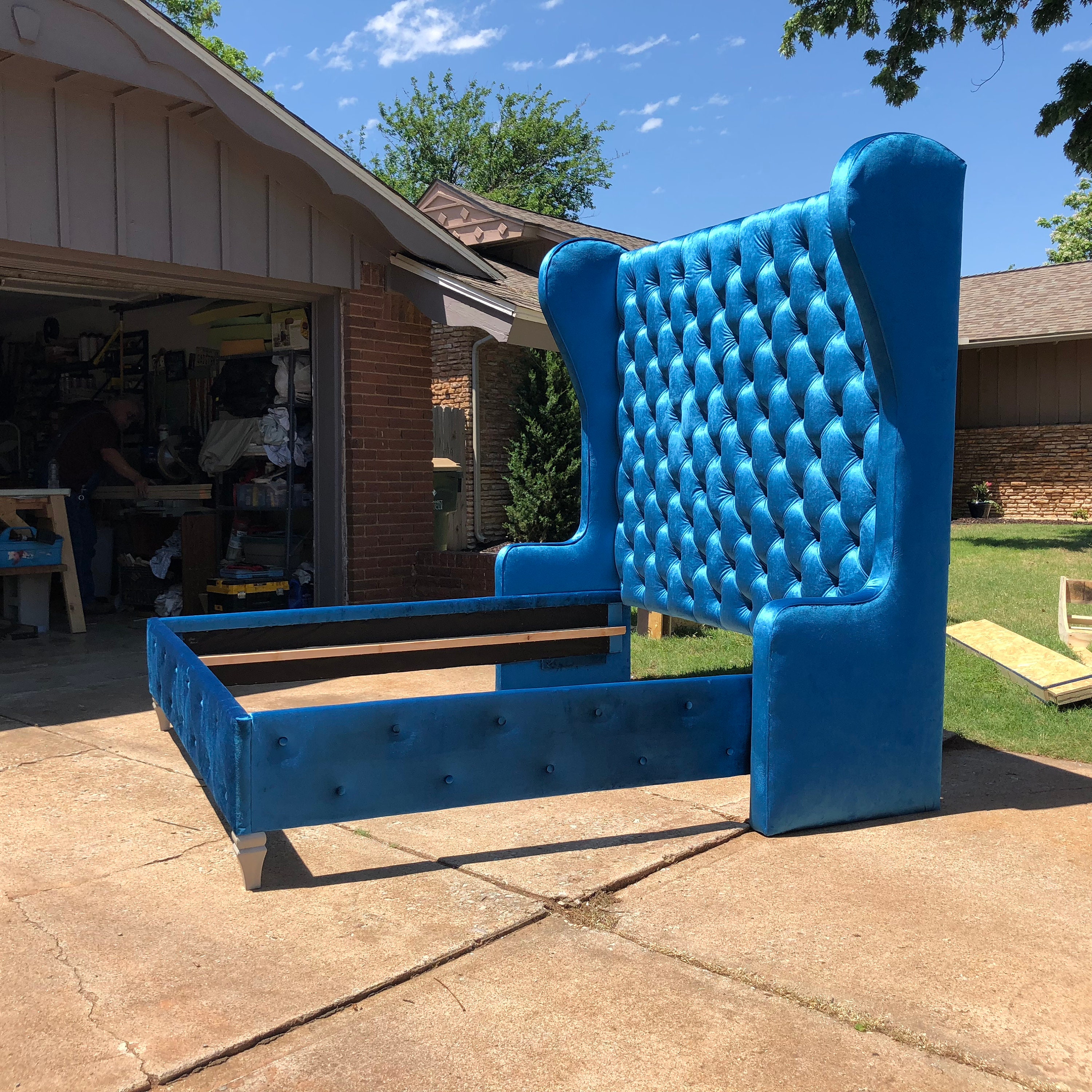 Wingback Bed Tufted Tall Headboard Curved Velvet Bed Frame Etsy
