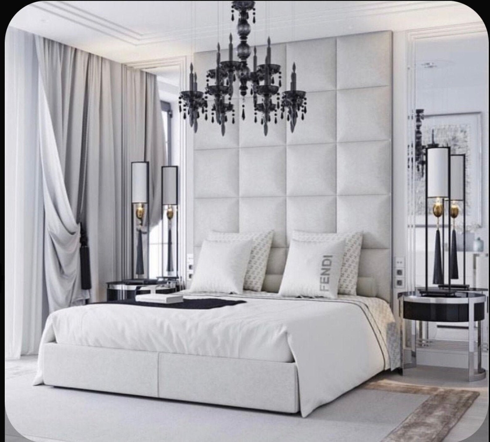 Modern Tall Headboard Bed Ceiling Height Channel Tufted Etsy UK