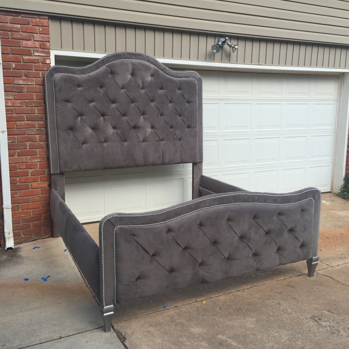Tufted Bed Extra Tall Headboard Footboard Frame California Etsy