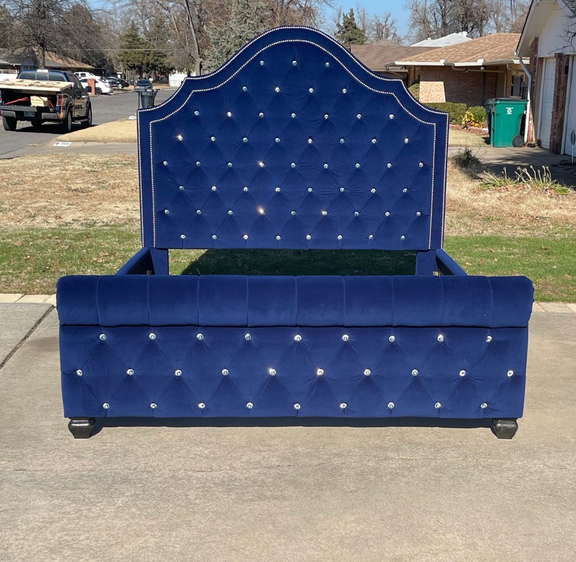 Tall Tufted Custom Headboard Sleigh Bed Frame Extra Tall Etsy