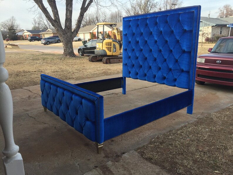 Tufted Bed Velvet Gold Nail Head Trim Adjustable Bed Frame Etsy