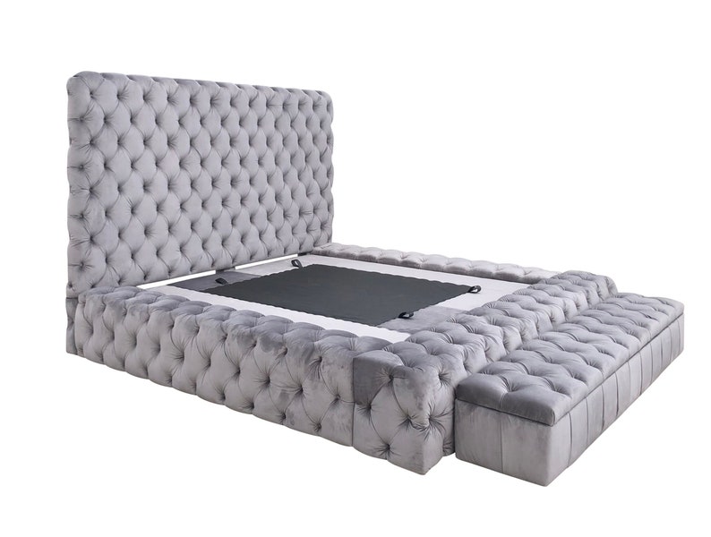 Platform Large Tufted Bed Extra Wide Bed Frame Crystal Tufted Etsy