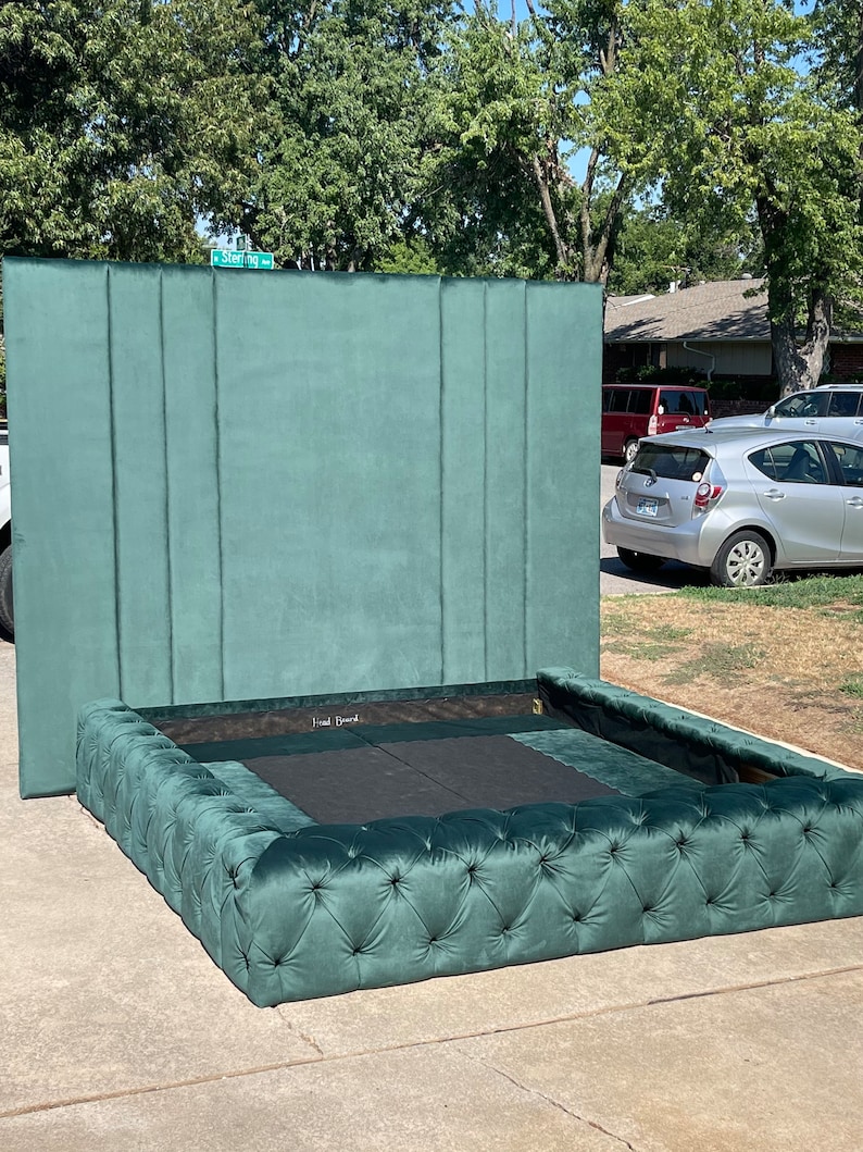 Platform Tufted Bed Extra Wide Tall King Bed Frame Diamond Etsy