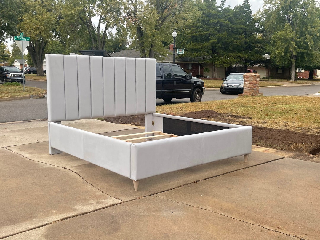 CUSTOM Modern Bed Headboard Restoration Hardware Inspired King Channel Tufted Choose Fabric