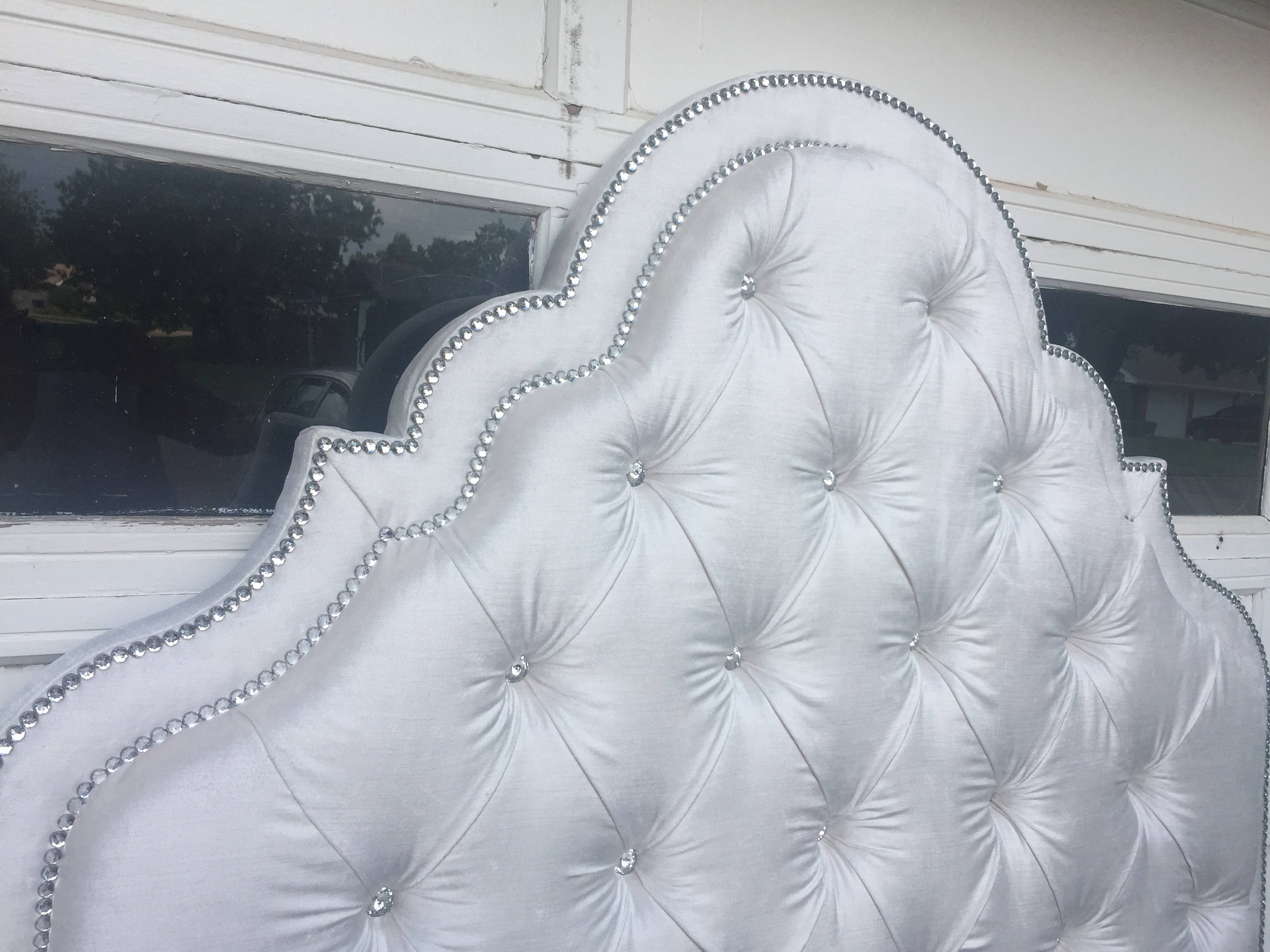 White tufted sale headboard with crystals