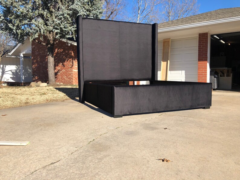 Wingback Headboard Bed Extra Tall Ceiling Height Upholstered Etsy