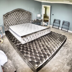 Tufted Platform Bed King Extra Large Wide Grandioso Eternity Tufted Platform Bed King Extra Large, Grandioso Bed Gray California King