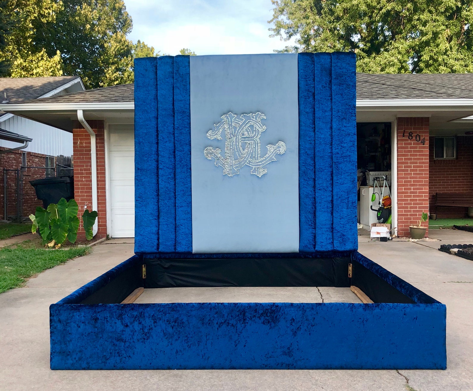 Monogrammed Headboard Personalized Bed in Nail Heads Crystal Etsy