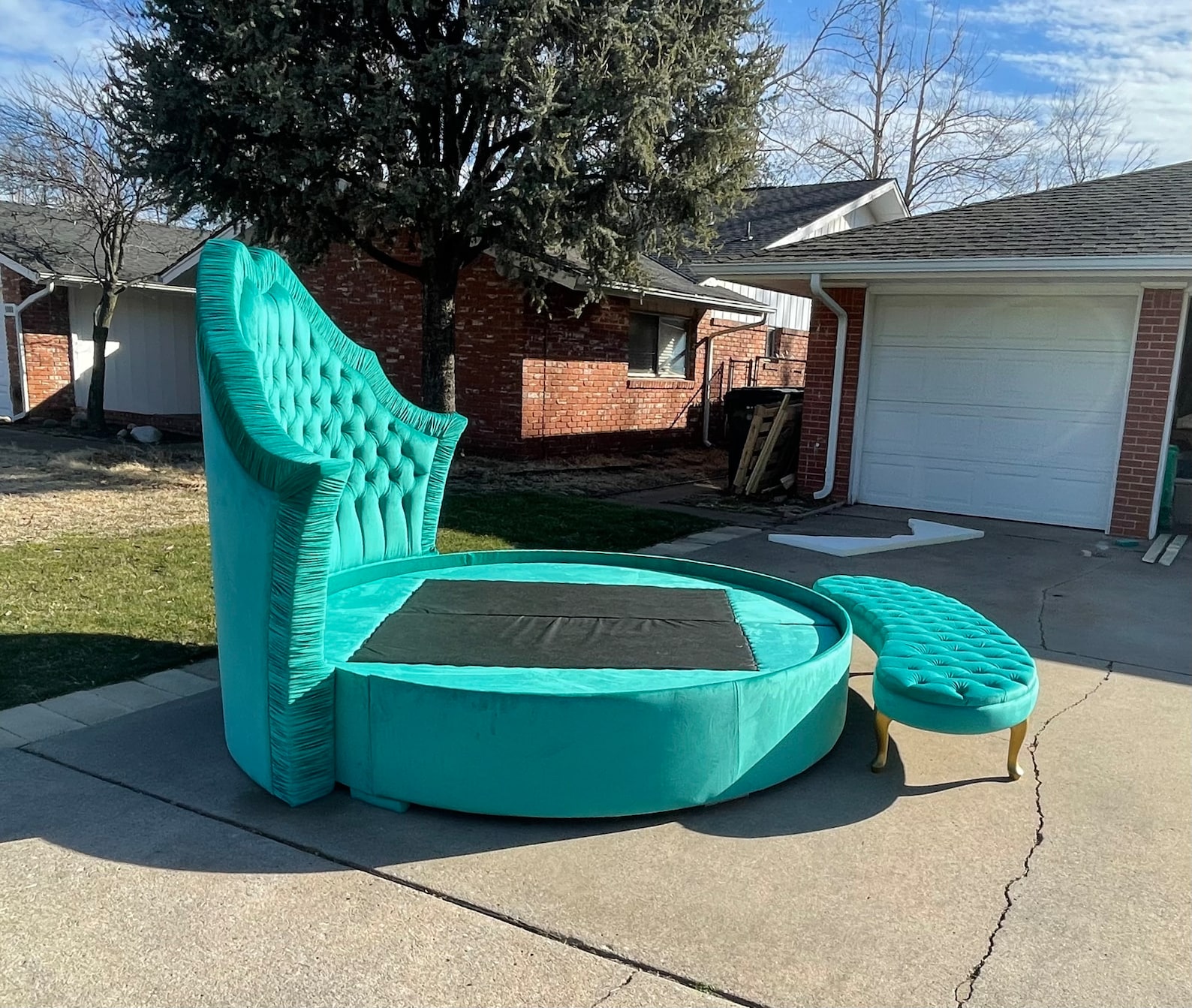 Round Bed Platform Frame Tufted Upholstered Bed Custom Scallop Etsy