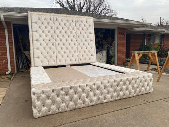 Tufted Velvet Platform Bed Frame Wide California King Queen Full