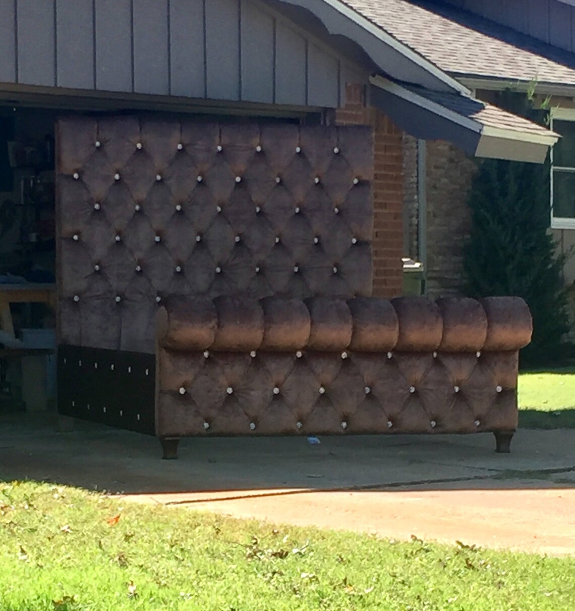 Tufted Headboard Tall Sleigh Channel Tuft Velvet Crystal Etsy