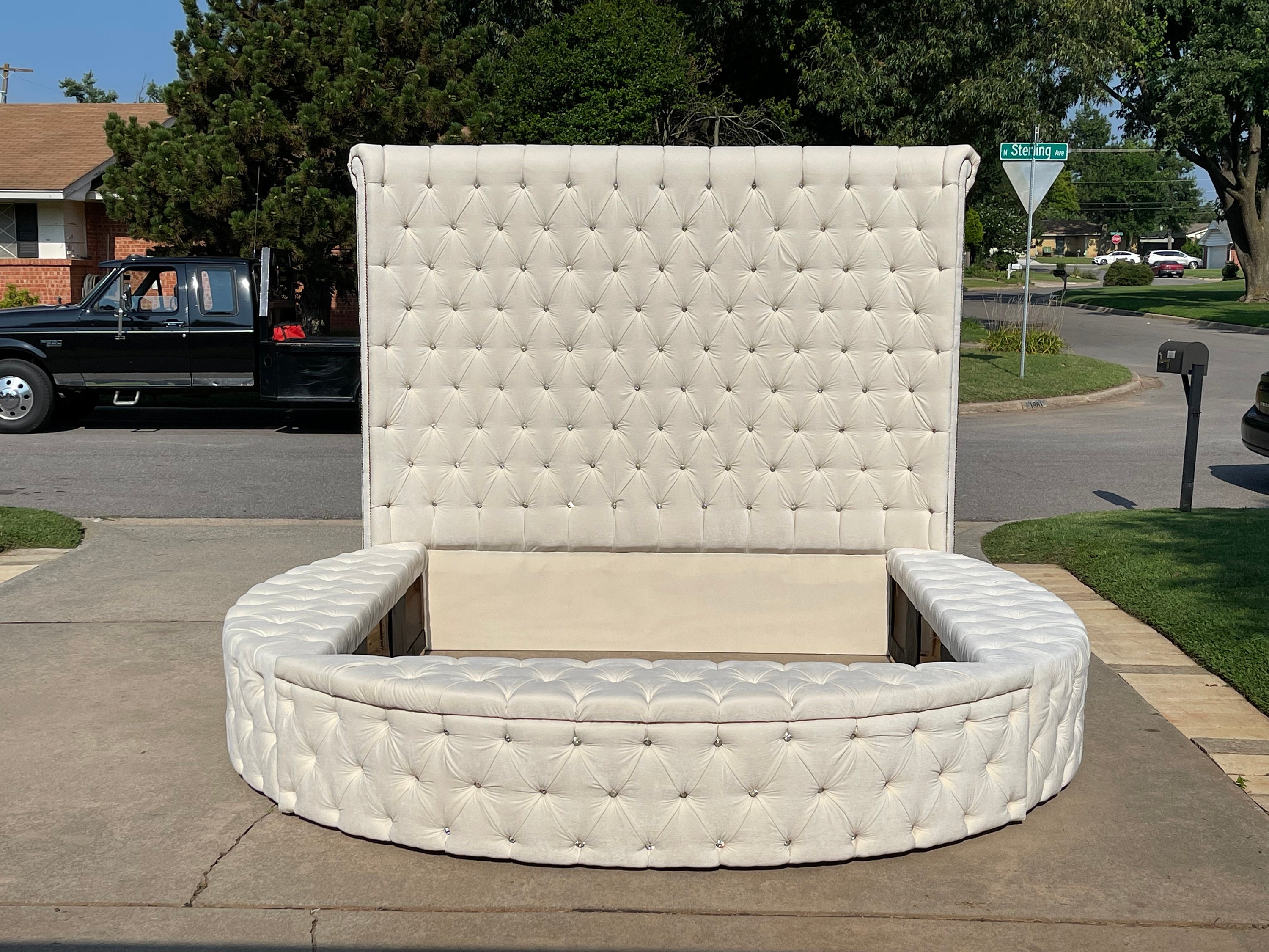Round Bed Platform Frame Tufted Storage California King Queen Full