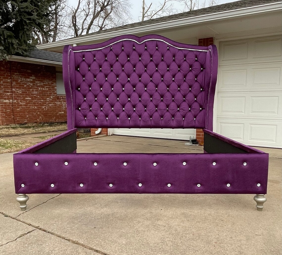 Glam Velvet Bed Frame Tufted Curvy Luxe Tall Upholstered Etsy