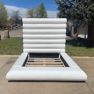 Modern Bed Frame Platform Bolster Headboard Channel Tufted Extra Wide King CUSTOM ORDER LEANDREA