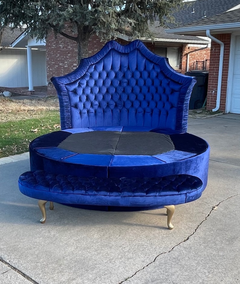 Round Bed Frame Tufted French Bed Bench Tufted Platform Etsy