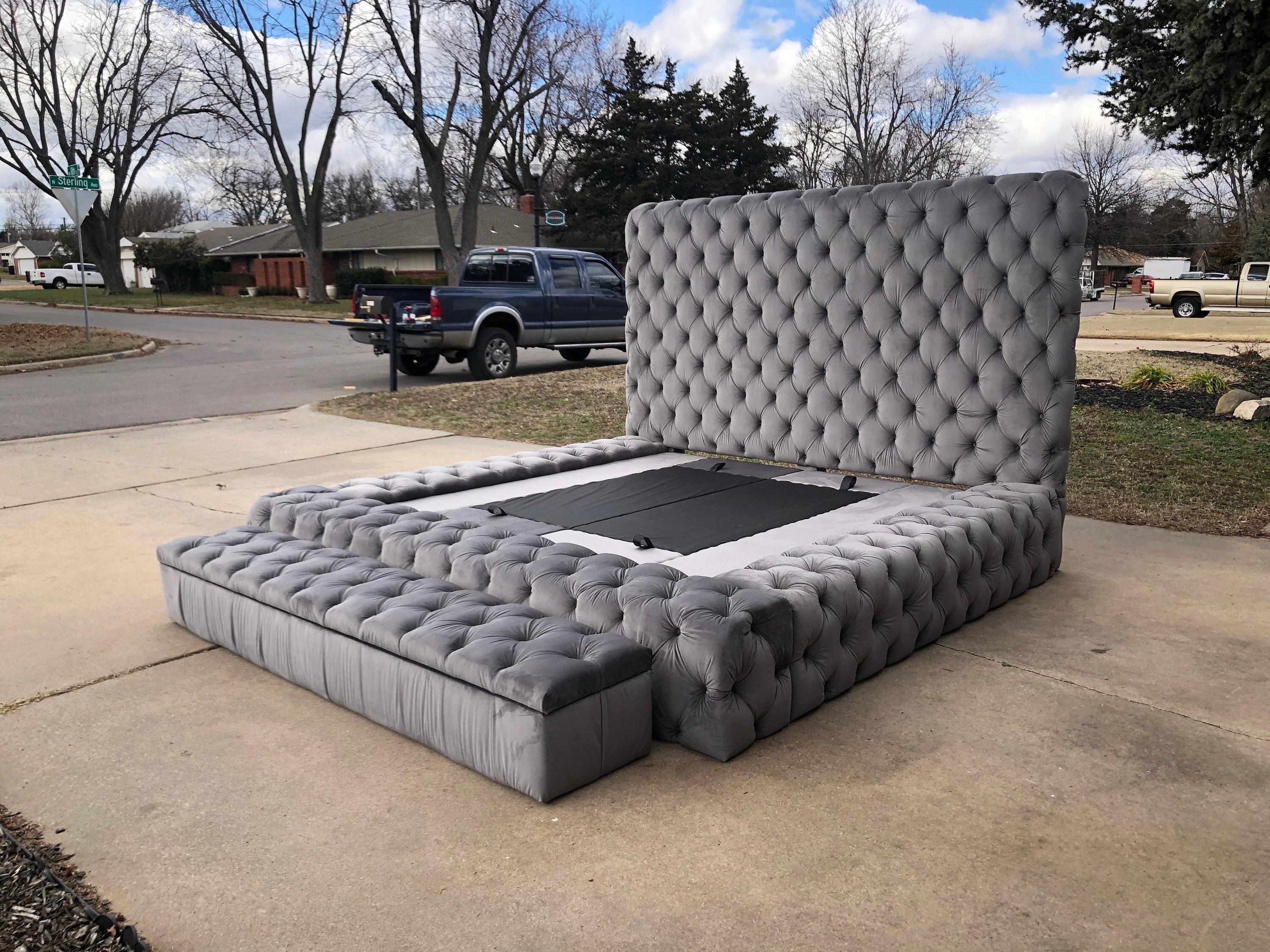 Oversized tufted platform on sale bed