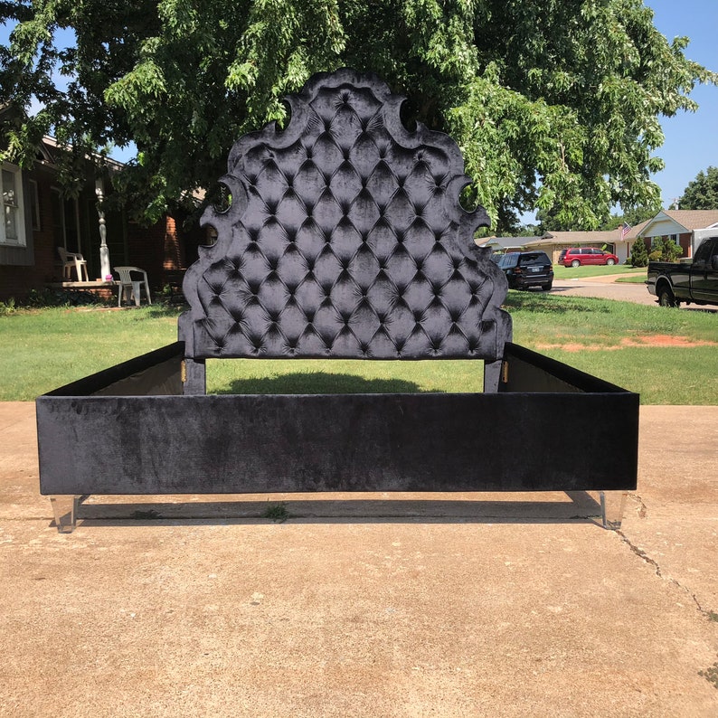 Tufted Tall Headboard French Curvy Tufted Scalloped Extra Tall Bed Upholstered California King