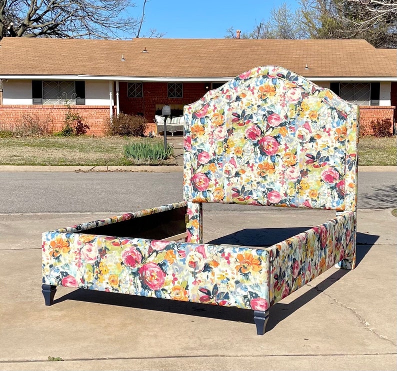 Tall Bed Queen Bed Frame Upholstered Preppy Palm Beach Floral - Etsy