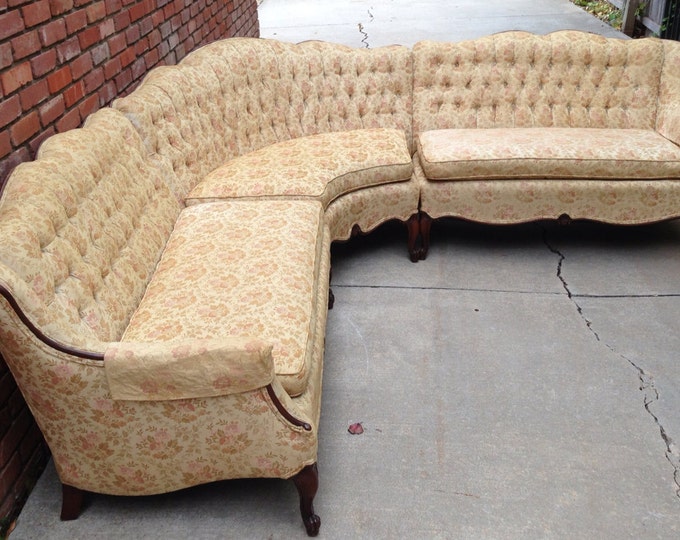 Rare French Provincial Sectional Sofa Tufted Vintage Hollywood Regency