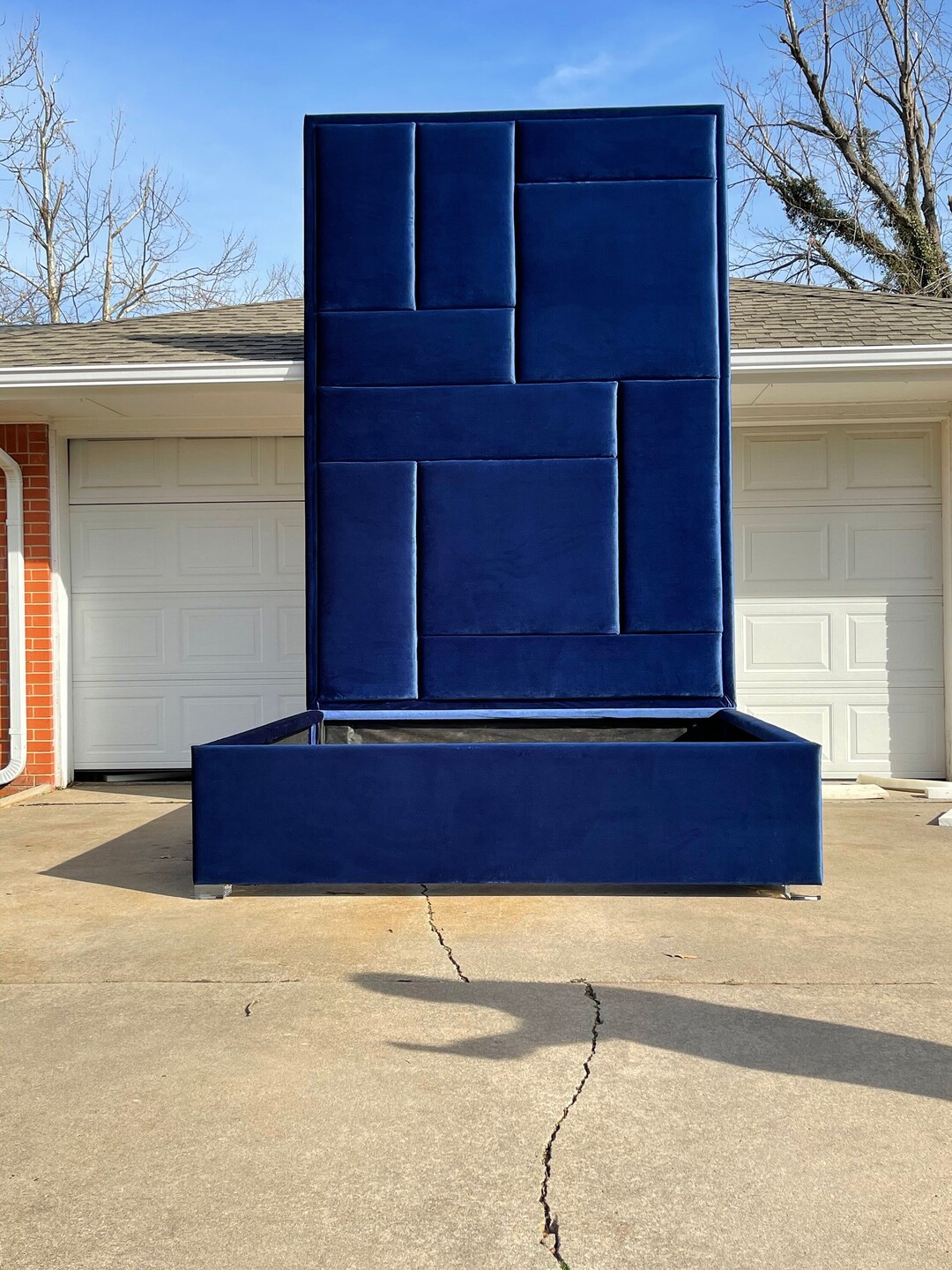 Modern Bed Frame Ceiling Height Tufted Headboard Platform Adjustable