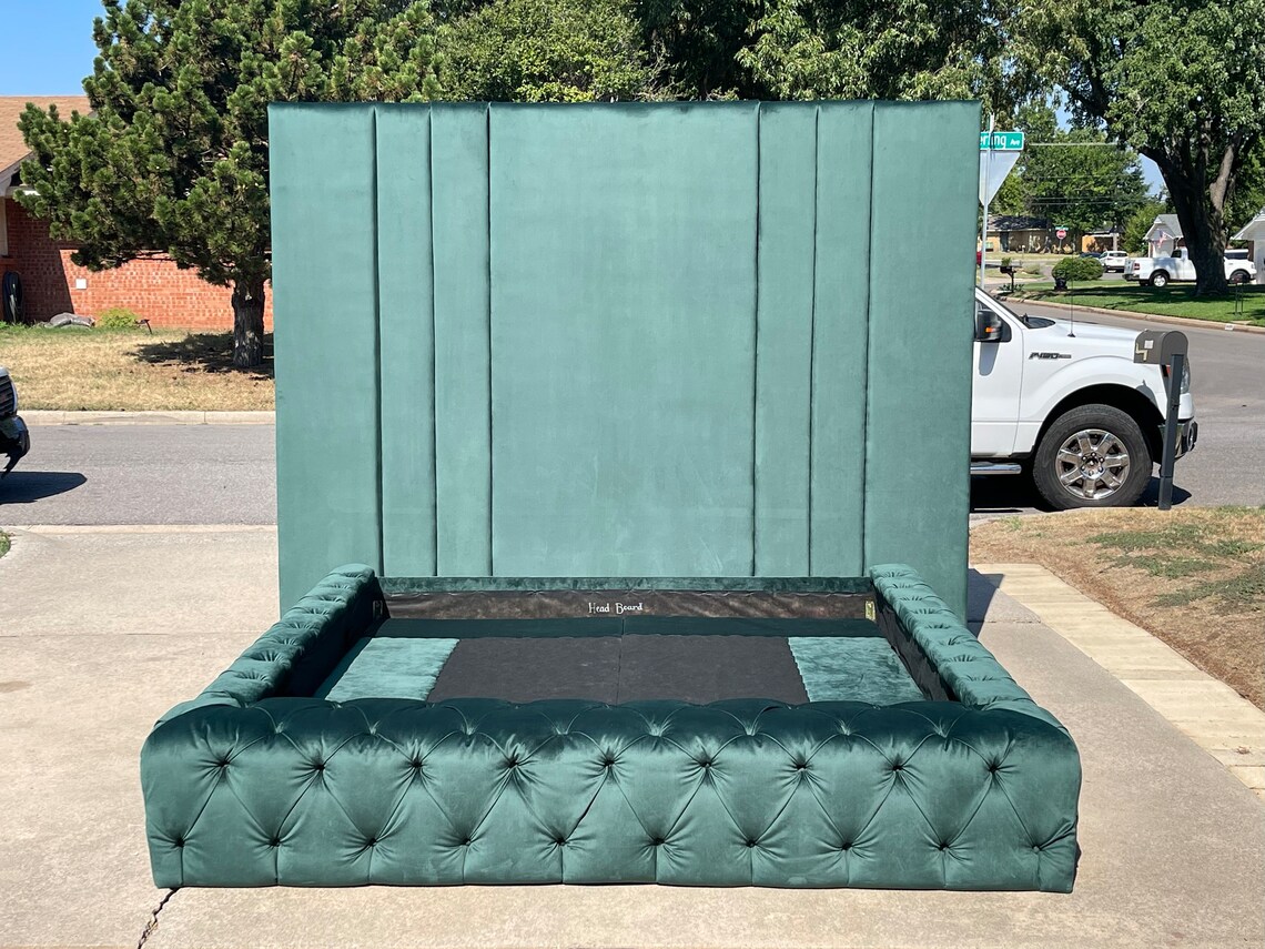 Platform Tufted Bed Extra Wide Tall King Bed Frame Diamond Etsy