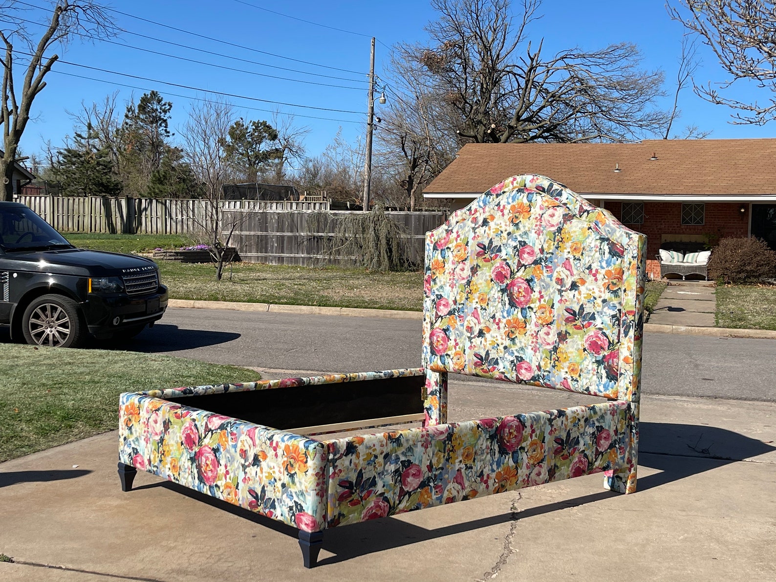 Tall Bed Queen Bed Frame Upholstered Preppy Palm Beach Floral - Etsy