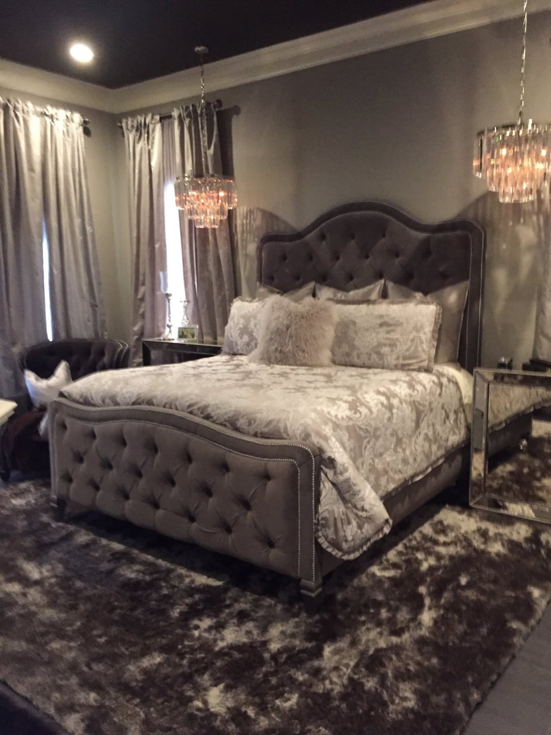Extra Tall Tufted Bed: Custom Rhinestone Crystal Headboard - Etsy