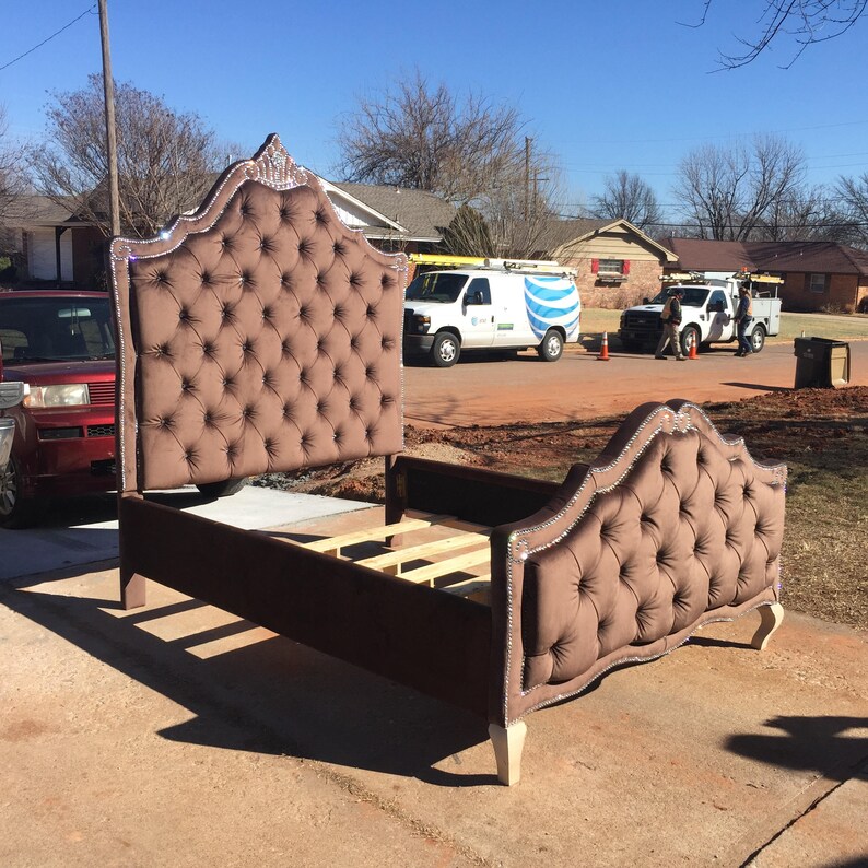 French Tall Tufted Bed Headboard Crystal Rhinestone Nail Head Etsy