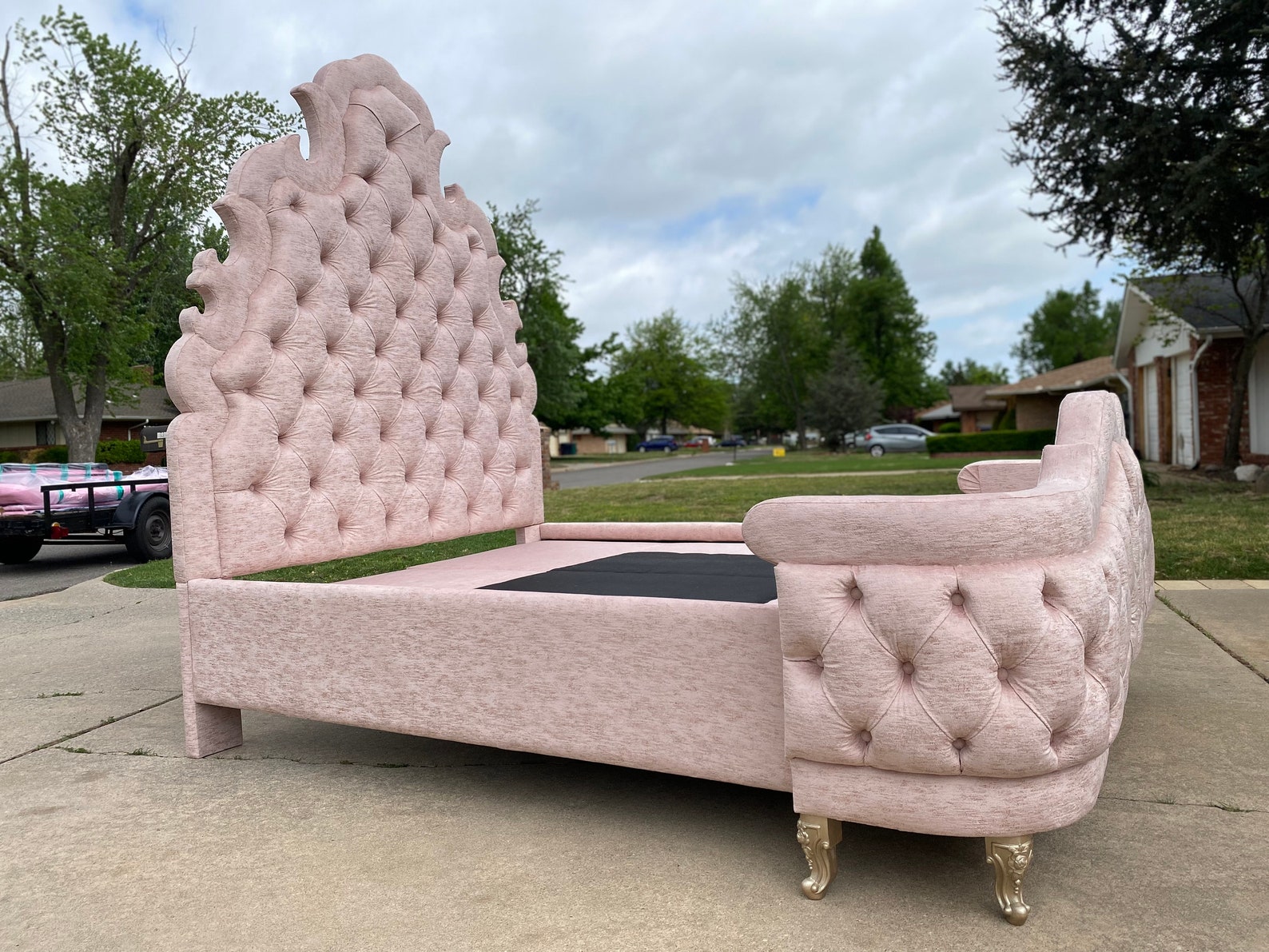 French Curved Footboard Bed Tall Tufted Upholstered California Etsy