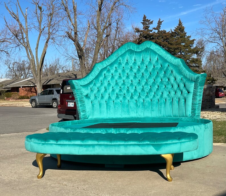 Round Bed Platform Frame Tufted Upholstered Bed Custom Scallop Etsy