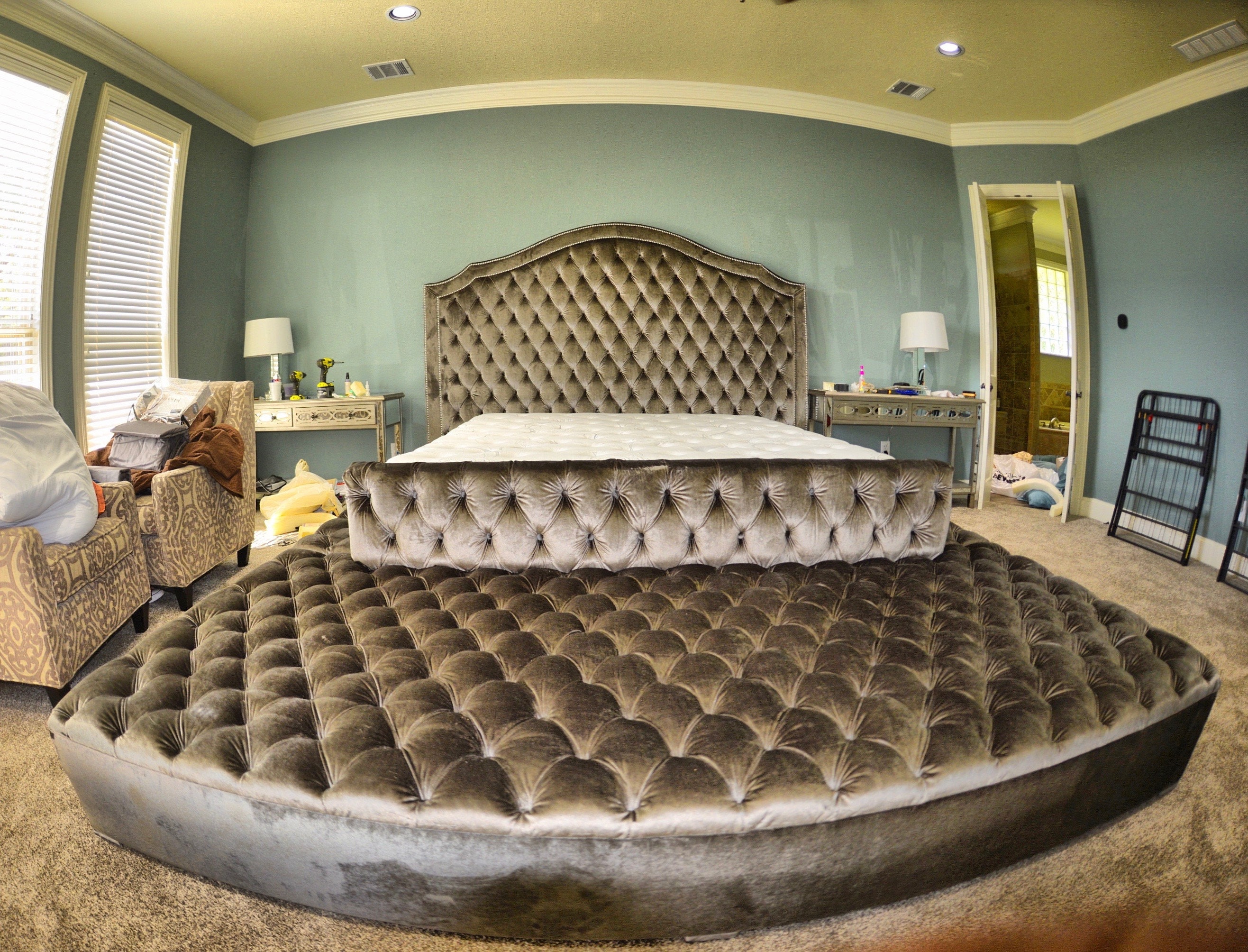 Tufted Velvet Platform Bed Extra Wide California King Queen Full