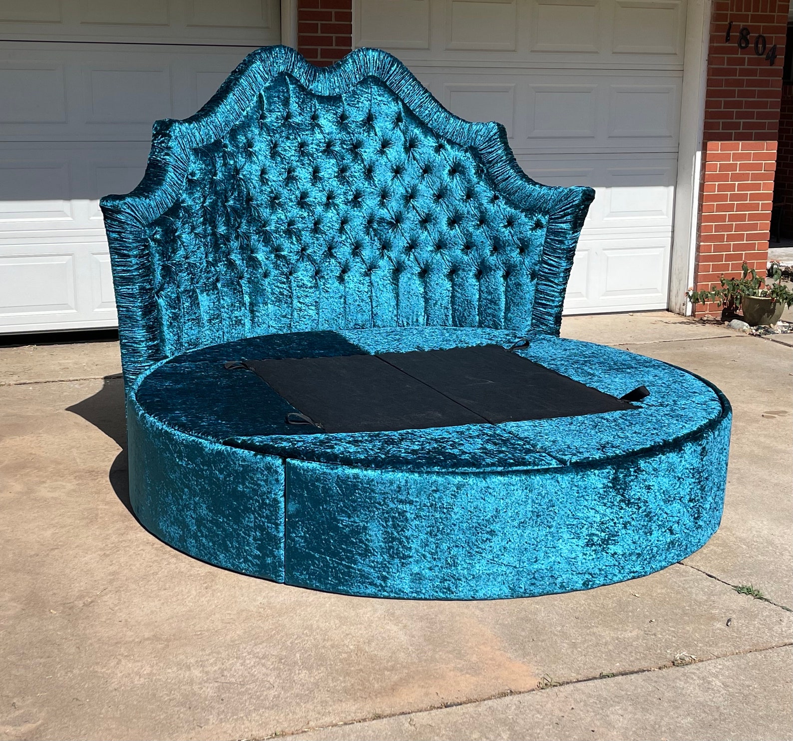 Round Bed Tufted Upholstered Bed French Shape Circular Etsy