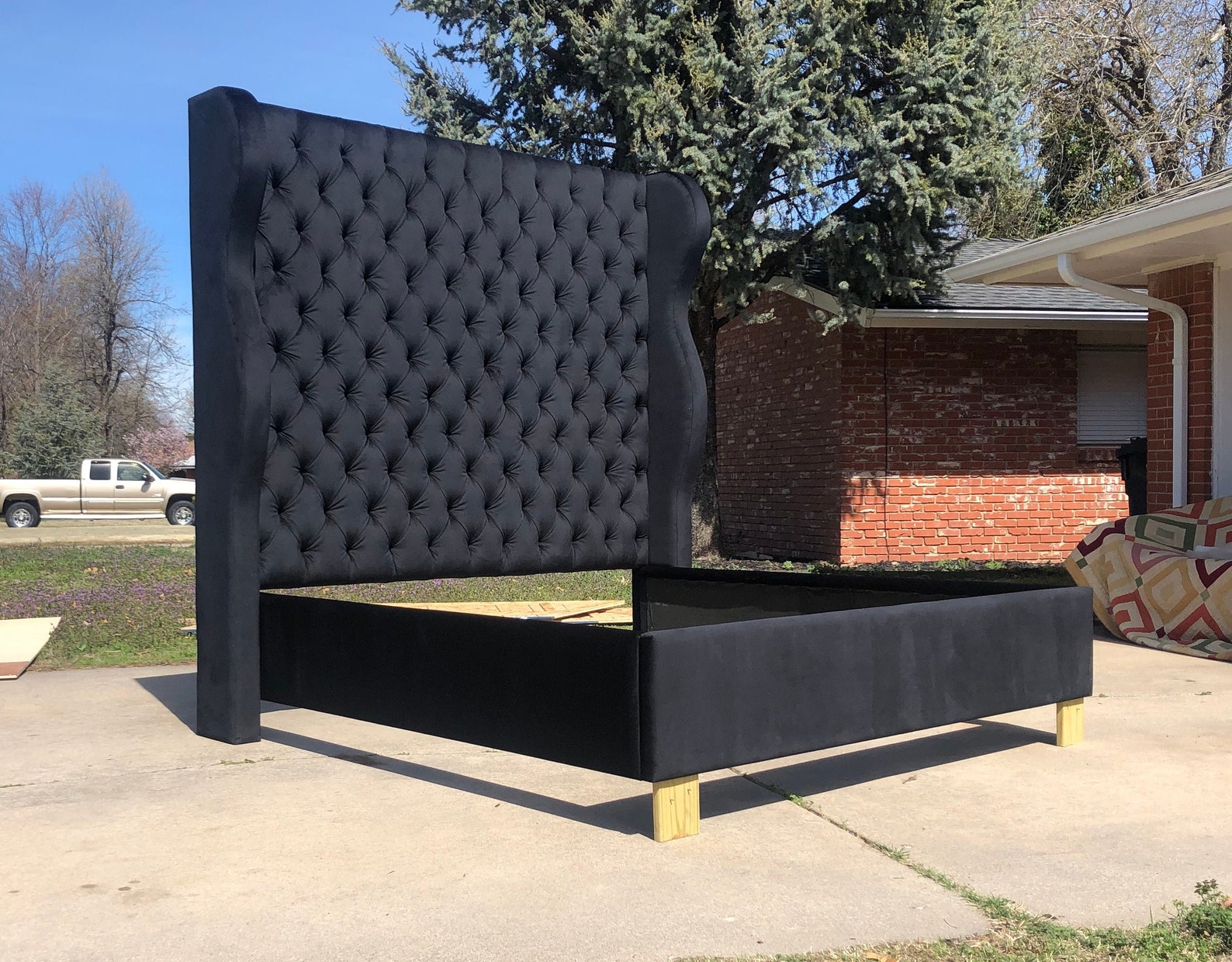 Tufted Headboard Bed Frame Tall Curvy Custom California King Etsy